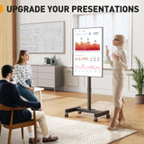 Perlegear Rolling TV Stand with Power Outlet for 26-50 inch TVs up to 55 lbs, Tilting Mobile TV Cart Portrait to Landscape, 8 Height Settings, Mobile TV Stand with Wheels, Max VESA 300x300mm, PGTVMC19 Perlegear