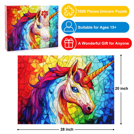 Stained Glass Puzzle Unicorn Puzzles for Adults 1000 Pieces, Colorful Mosaic Jigsaw Puzzle 1000 Pieces Design Perfect for Family Game Nights Motiloo