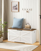 CHOEZON Storage Chest, 39.4" Wooden Storage Trunk, Modern Storage Bench with Safety Hinge, Toy Chest Storage, Farmhouse Style, for Bedroom, Living Room, Walnut and White MCW10WL CHOEZON