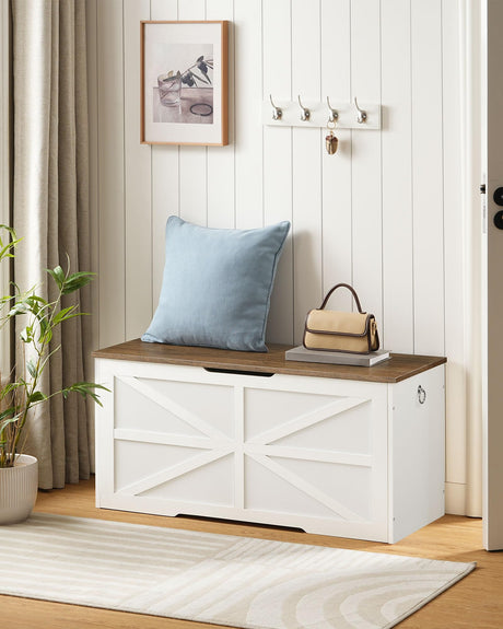CHOEZON Storage Chest, 39.4" Wooden Storage Trunk, Modern Storage Bench with Safety Hinge, Toy Chest Storage, Farmhouse Style, for Bedroom, Living Room, Walnut and White MCW10WL CHOEZON
