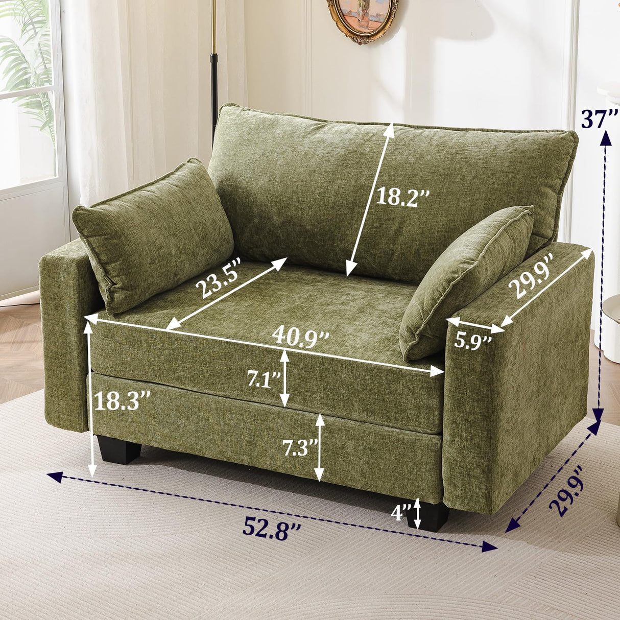 liuyefisher 53'' Loveseat Sofa with All Seats Storage, Modular Sectional Couch with Deep Seat,Oversized Comfy Couch with Throw Pillows,Single Sofa Chair for Living Room,Bedroom,Chenille,Green liuyefisher