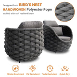 Erotr Aluminum Patio Furniture Set of 4: Woven Rope Outdoor Conversation Sofa Set Assembled - Modern Cushioned Armchair Couch Set for 660lbs Porch Deck Backyard Poolside Drawing Room Hotel, Dark Gray Erotr