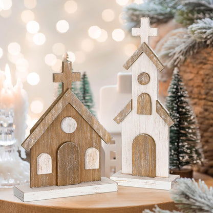 Cinnvoice 3 Pcs Christmas Rustic Wooden Churches Tabletop Decoration Farmhouse Wooden Churches Sign Desk Shelf Ornaments Xmas Wooden Centerpieces Decor for Table Top Fireplace Home Tiered Tray Decor