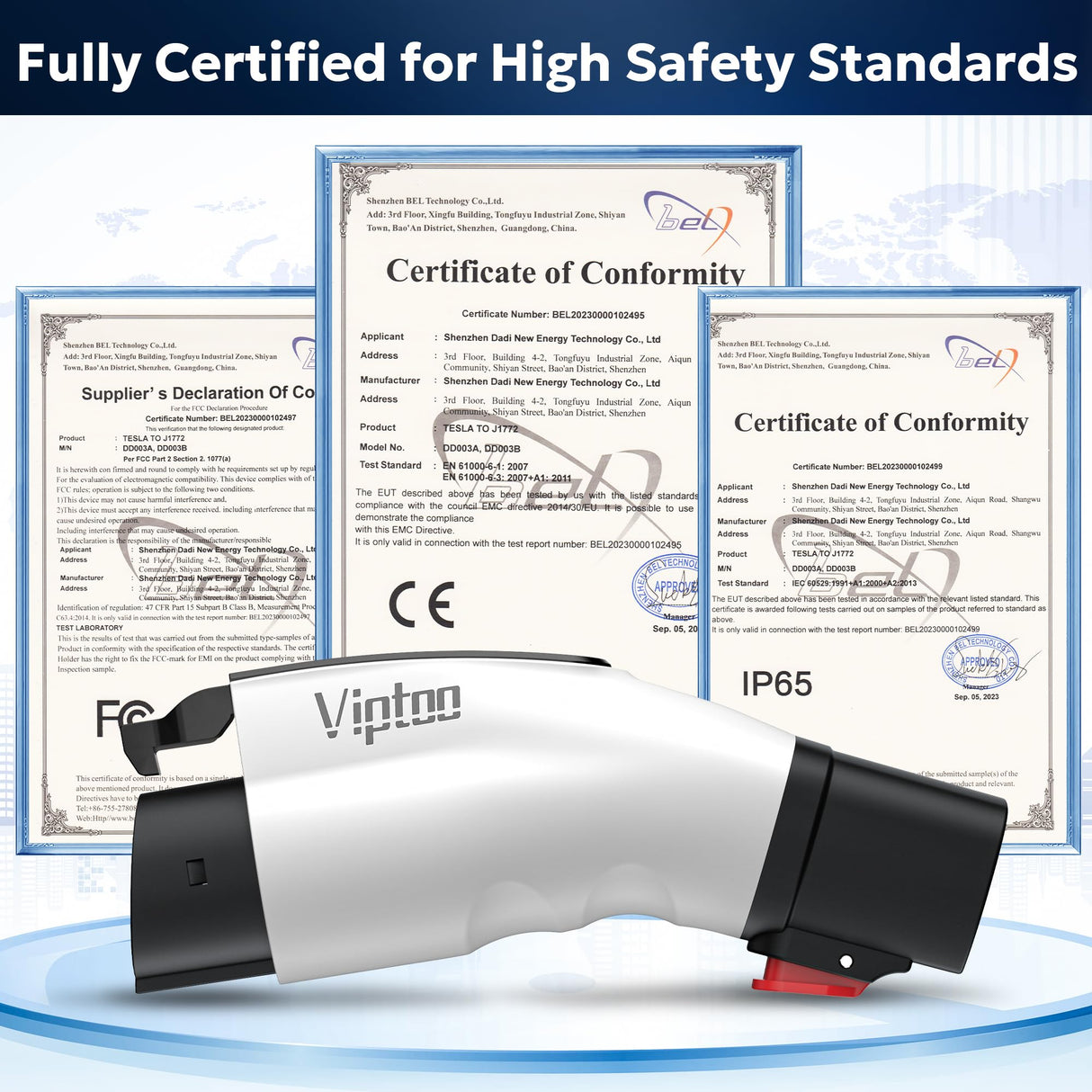 VIPTOO Adapter for Tesla to J1772 EV Charger [Only to J1772], Converter Up to 60Amp 250V AC with Press-Safety-Lock, Compatible with Tesla High-Powered Connectors, Destination/Mobile Chargers,White VIPTOO