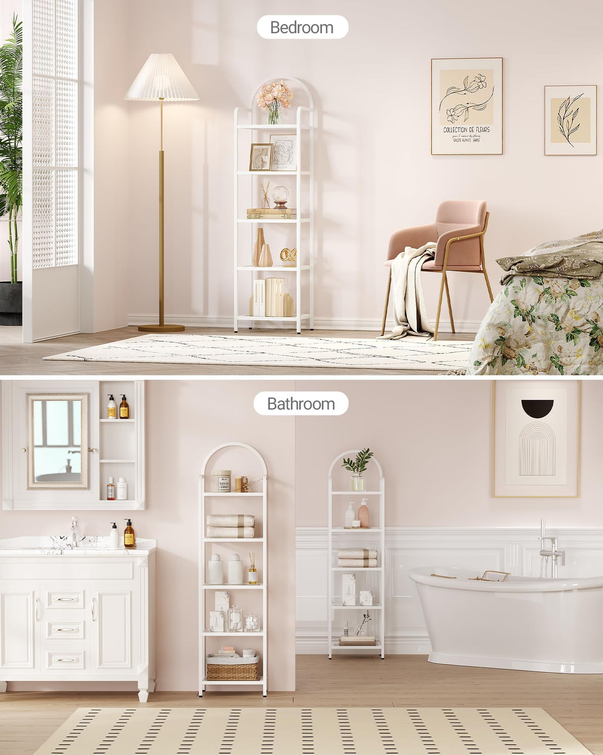 Hzuaneri Bookcase Bookshelf, Tempered Glass Bookshelves, Slim Shelving Unit for Bedroom, Bathroom, Home Office, Steel Frame, 5 Tier White BC05099W Hzuaneri