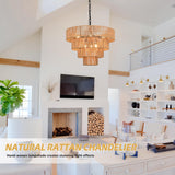 AyshwillDec 6-Light 24" Woven Boho Chandelier for Bedroom Rattan Light Fixture Wicker Pendant Light Large Rattan Pendant Light with 4-Tier Woven Shade Drum Light Fixture for Living Room Entryway AyshwillDec