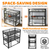 Bunk Beds, Metal Bunk Bed, Triple Bunk Bed for Kids,Teens, Adults, Girls, Boys, Detachable BunkBed Can Be Divided into 3 Twin Beds,No Box Spring Need (Black) Anwick