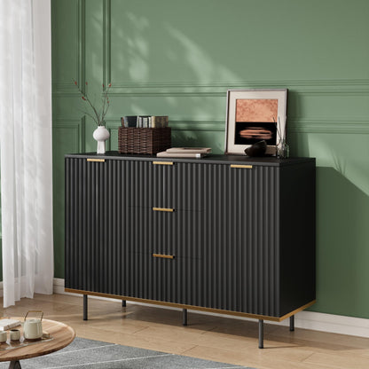 Buffets & Sideboards, Fluted Sideboard Cabinet, 2 Door 3 Drawer Design, Acceent Black Sideboard - Elegant Cabinet Ideal for Dining Room and Kitchen Storage 47.2 inch