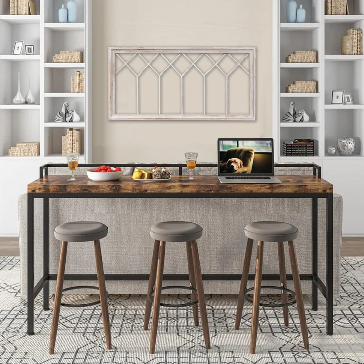 Sintosin Rustic Wood Window Frames for Wall Decor 40 x 20 inches, Hanging Distressed White Farmhouse Window Frame Wall Decor, Decorative Window Frame Decor for House Living Room Bedroom Christmas Sintosin