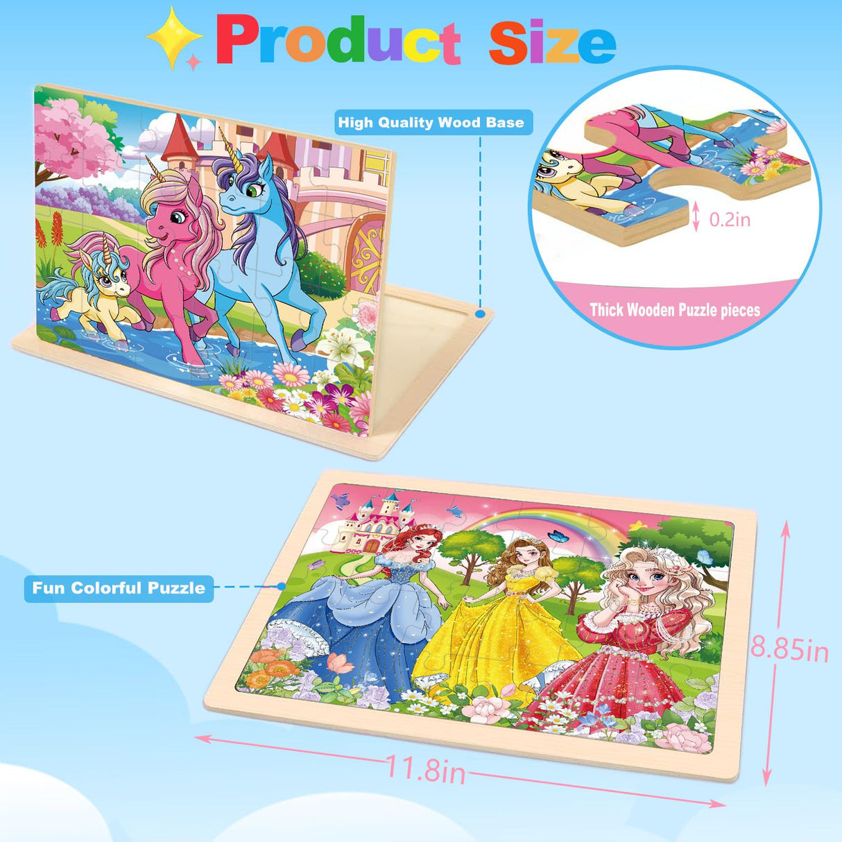 Wooden Puzzles for Kids Ages 4-6, Large 24 PCs Unicorn Mermaid Princess, Jigsaw Puzzles for Kids Ages 3-5, Preschool Educational Learning Toy for Boys and Girls VJZVKJ
