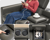 AMERLIFE Power Recliner Sofa, 129 Inch Oversized Reclining Sofa with Console & Speaker, 5 Seats L Shaped Sectional Couch for Living Room, Dark Grey Leather AMERLIFE