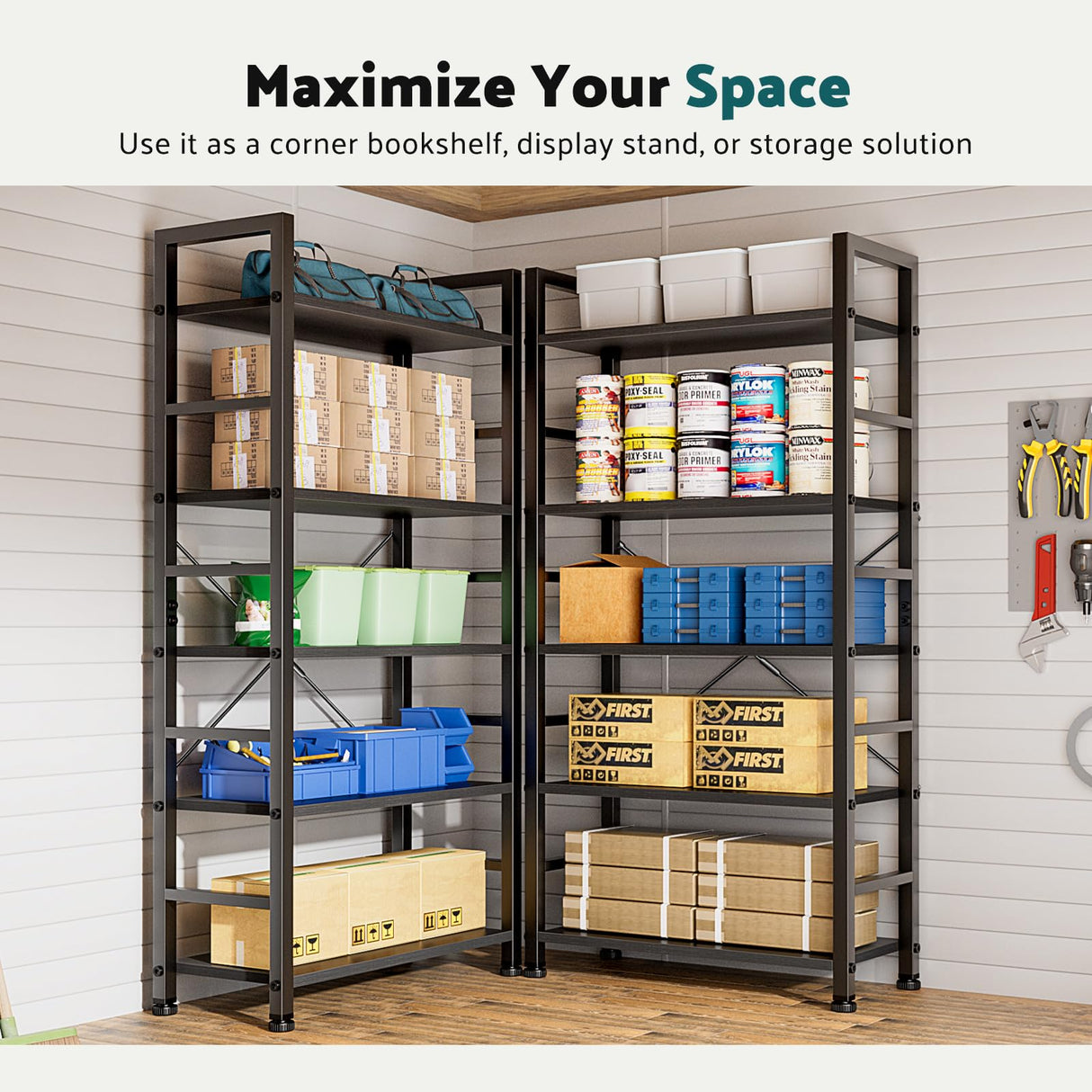 SMUG Book Shelf, 5 Tier Bookshelves Tall Modern Bookcase Shelf Organizer Storage Shelving Unit for Bedroom Living Room and Home Office Black SMUG