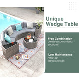 SUNSITT Outdoor Patio Furniture Sectional 7-Piece Half-Moon Curved Outdoor Sofa Set with Round Coffee Table, 4 Pillows & Waterproof Cover, Grey Rattan SUNSITT
