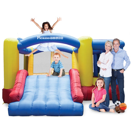 [Upgrade Version] PicassoTiles KC102 12x10 Foot Inflatable Bouncer Jumping Bouncing House, Jump Slide, Dunk Playhouse w/Basketball Rim, 4 Sports Balls, Full-Size Entry, 580W ETL Certified Blower PicassoTiles