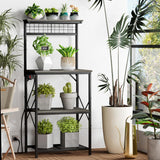 Furologee 4-Tier Kitchen Bakers Rack with Power Outlet & Storage – Black Oak Microwave Stand with S Hooks Furologee