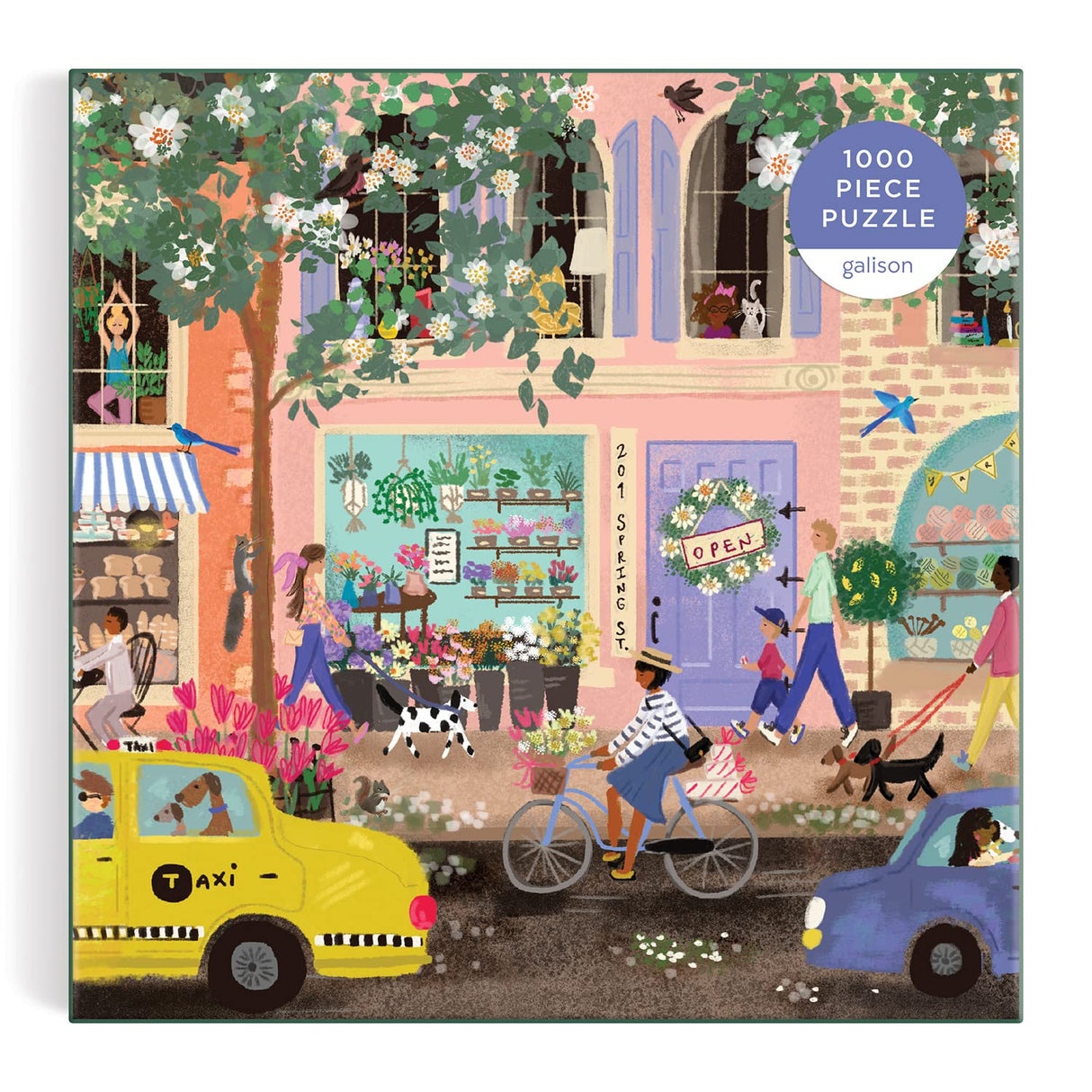 Spring Street 1000 Piece Puzzle in a Square Box from Galison - 1000 Piece Puzzle for Adults, Beautiful Illustrations from Joy Laforme Galison