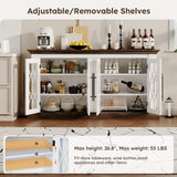 HolliWill 60 inch Farmhouse Buffet Sideboard Cabinet with 4 Glass Doors, Coffee Wine Bar Storage Cabinet, Buffet Table with Adjustable Shelves for Dining Room, Kitchen, Living Room HolliWill