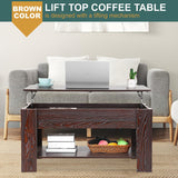 PayLessHere Coffee Table Lift Top Coffee Tables with Hidden Compartment and Storage Shelf Wooden Lift Tabletop Dining Table for Living Room Home (Espresso, 39" D x 28" W x 24" H) PayLessHere