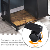 Yaheetech 3 Tiers Rolling Computer Desk with Keyboard Tray and Printer Shelf for Home Office, Mobile Computer Desk for Small Space, Retro Computer Table Compact PC Laptop Workstation, Rustic Brown Yaheetech