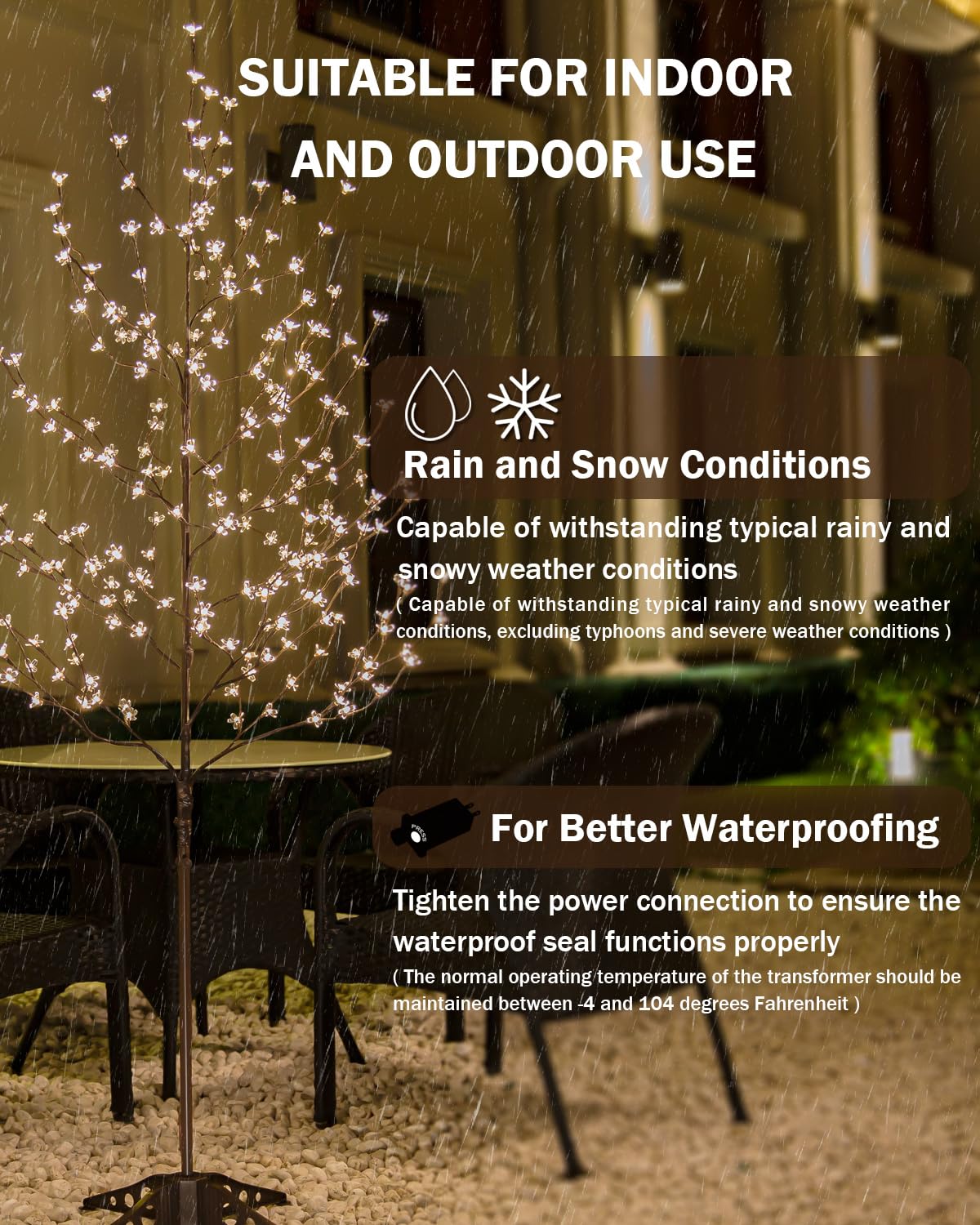 Tybeeu Lighted Cherry Blossom Tree Set 4ft, 5ft and 6ft with 144/184/240 Warm White LED Lights for Holiday Decor - Dimmable, UL Certified, Waterproof - Ideal for Indoor and Outdoor Decoration TYBEEU