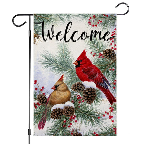 EKOREST Welcome Christams Garden Flags for Outside Decoration, Cardinal Pine Twigs Berry Small Yard Flag, Seasonal Farmhouse Winter Xmas Holiday Outdoor Decor 12x18 Inch Vertical Double Sided EKOREST