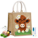 PUNICA Punch Needle Kits for Beginners with Highland Cow Pattern - Burlap Tote Bag for Adults & Kids, DIY Embroidery Starter Kit | Easy Craft Gifts (9x6.5x8.5 Inch) PUNICA