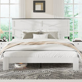 madeslves Farmhouse King Size Wooden Bed Frame with Headboard, Boho Platform Bedframe, Sturdy Metal Slats Support, No Box Spring Needed, Noisy Free, Easy Assembly, White madeslves