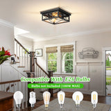 Kondras 2-Light Industrial Square Flush Mount Ceiling Light, Farmhouse Ceiling Light Fixture for Kitchen, Modern Black Close to Ceiling Light for Hallway Bedroom Balcony Porch Stairway, E26, 2-Pack Kondras
