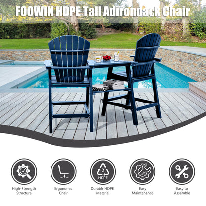 FOOWIN Tall Adirondack Chairs Set of 2，Recycled Poly Balcony Chair with Double Connecting Tray Patio Stools Weather Resistant for Outdoor Deck Lawn Pool Backyard (Double Connecting Tray, Navy - WoodArtSupply