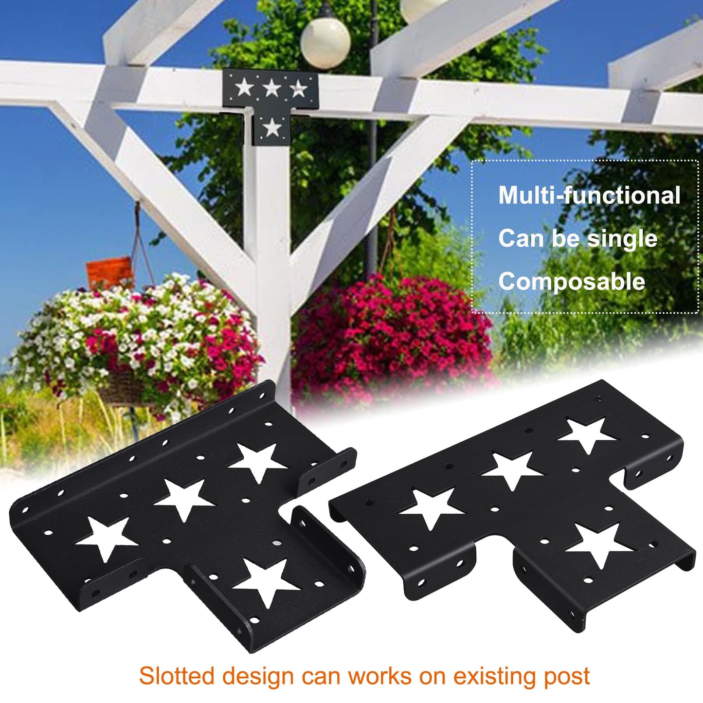 Wpbhk 4Pcs Heavy Duty Pergola Corner Brackets Extension 3-Way T Brackets for 4 x 4 Actual 3.5x3.5 Inch Post Bracket Pergola Gazebo Kit