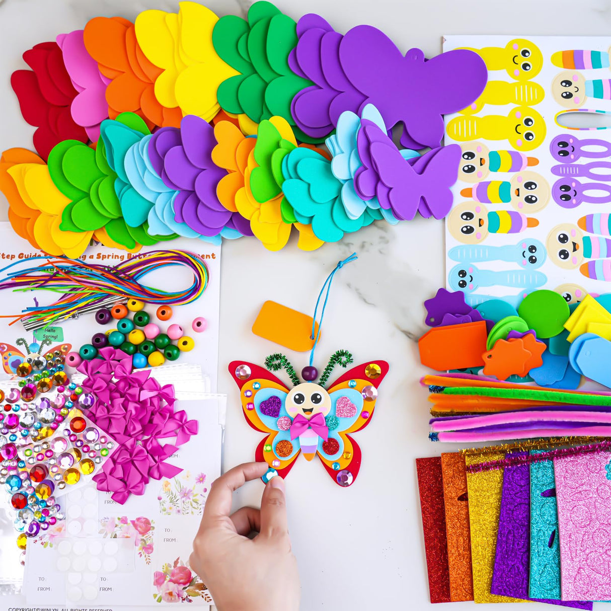 Winlyn 24 Sets Butterfly Craft Kits DIY 3D Rainbow Butterfly Ornaments Decorations Art Set Foam Stickers Arts and Crafts for Kids Spring Summer Camping Party Classroom Activities Art Project Winlyn