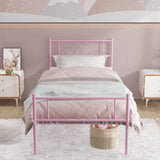Weehom Platform Steel Bed Frame with 6 Legs Mattress Foundation Heavy Duty Bed Steel Slat Support Easy Assemble Kids Adults(Twin Size),Pink Weehom