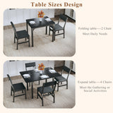HUAHUU Dining Table Set for 4, Extendable Kitchen Table Cushion Chairs Set of 4, Rectangle Dining Table with Metal Frame & MDF Board, Folding for Small Apartment Saving Space, Black HUAHUU