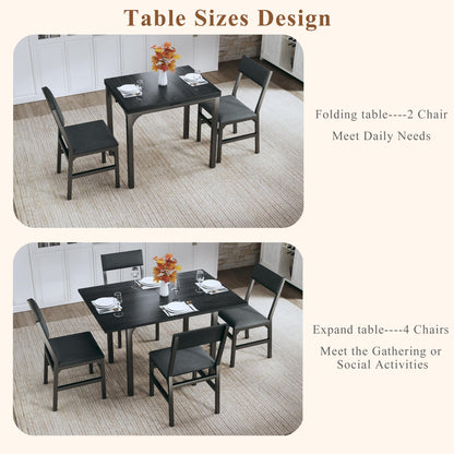 HUAHUU Dining Table Set for 4, Extendable Kitchen Table Cushion Chairs Set of 4, Rectangle Dining Table with Metal Frame & MDF Board, Folding for Small Apartment Saving Space, Black - WoodArtSupply