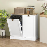 HOMCOM Double Tilt-Out Laundry Hamper Cabinet with 2 Removable Basket, Modern Bathroom Storage Cabinet with Shaker Doors and Handles, White HOMCOM
