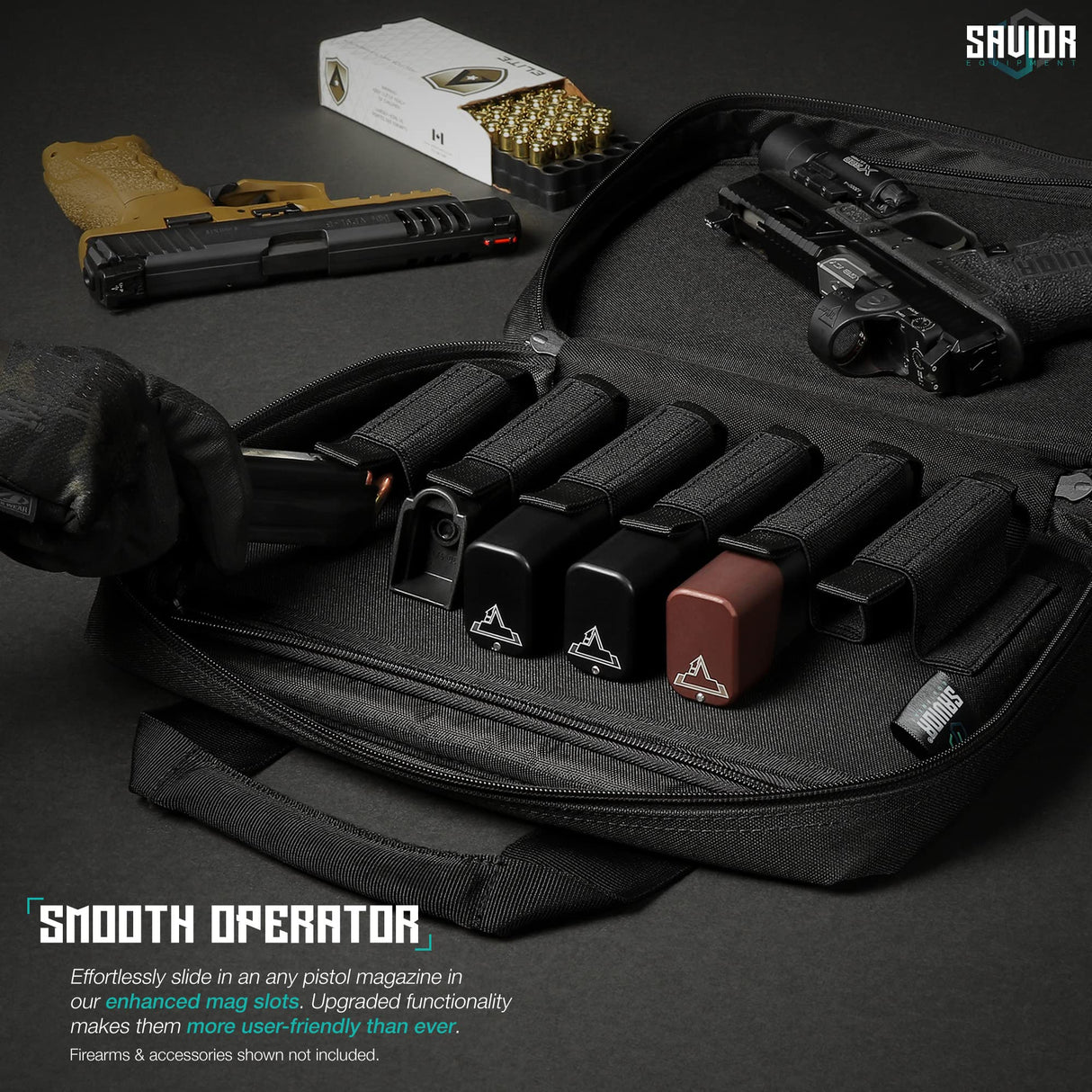 Savior Equipment Specialist Series Tactical Double Scoped Handgun Firearm Case Pistol Bag for Outdoor Hunting Shooting Range, Lockable Compartment, Additional Magazine Storage Slots Savior Equipment