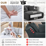 PaPaJet 114" Modular Cloud Couch, Oversized Down-Filled Sectional Sofa with Chaise and Ottoman, 4-Seater L-Shaped Sofa in White Linen for Living Room PaPaJet