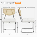 Yaheetech Rattan Dining Chairs Set of 2 Dining Room Chairs Mid Century Modern Kitchen Chairs with Metal Legs and Upholstered Seat for Home Kitchen Living Room, Boucle Fabric, White Yaheetech