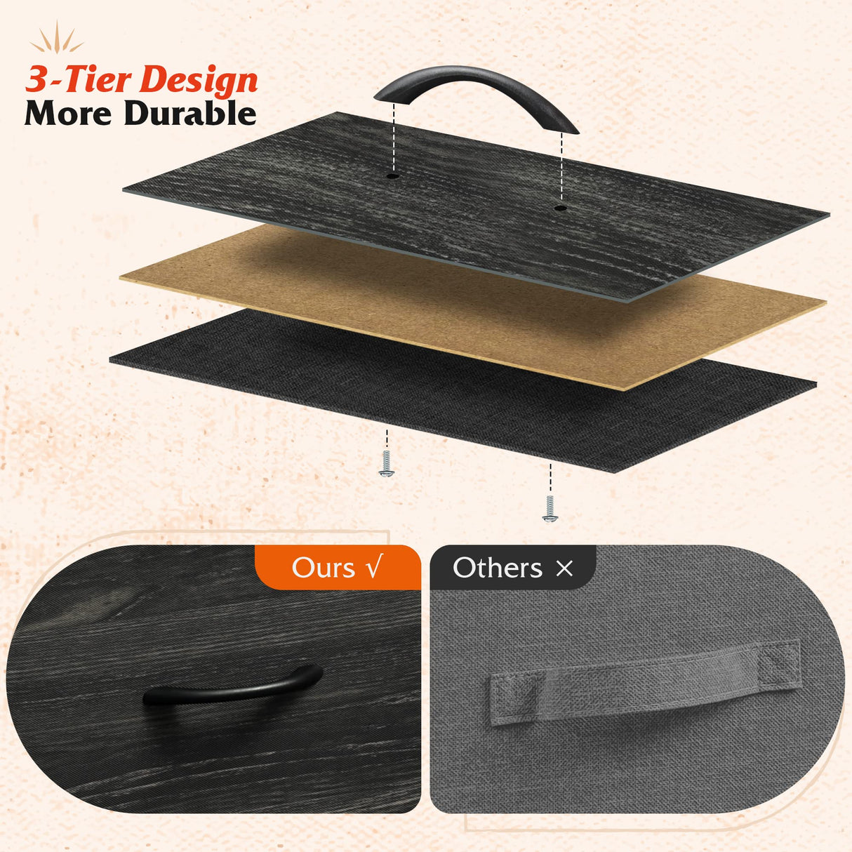 WLIVE Dresser for Bedroom with 5 Drawers, Wide Chest of Drawers, Fabric Dresser, Storage Organizer Unit with Fabric Bins for Closet, Living Room, Hallway, Charcoal Black Wood Grain Print WLIVE