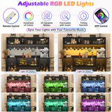 Black Coffee Bar Cabinet with Hutch & LED Lights, 70" Tall Buffet Buffet Cabinet with Storage,Modern Kitchen Sideboard Glass Doors Tall Coffee Hutch with Microwave Stand Glass Shelf Dining Room chartustriable