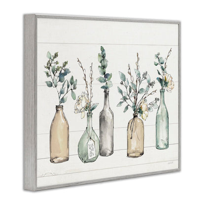 Stupell Industries Bottles and Plants Farm Wood Textured, Design by Anne Tavoletti Wall Art, 11 x 14, Multi-Color for Living Room, Grey Framed