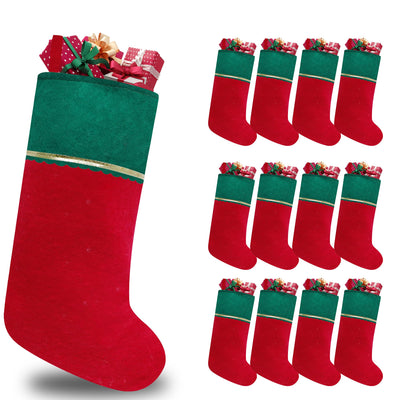 Subyan 12 Pack Felt Christmas Stockings, 19 Inches Red and Green Christmas Stocking Hanging Ornaments with Gold Trim for Family Christmas Holiday Decorations DIY Craft Large Xmas Stocking