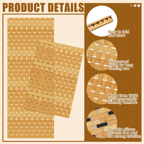 Barydat 2 Pcs Bathroom Bamboo Bath Mat Set Long Large Bathtub Non Slip Bamboo Shower Mat Floor Wooden Rug Waterproof Bathmat for Bathroom Accessory Spa Kitchen Outdoor, 16 x 48 Inch and 16 x 24 Inch Barydat