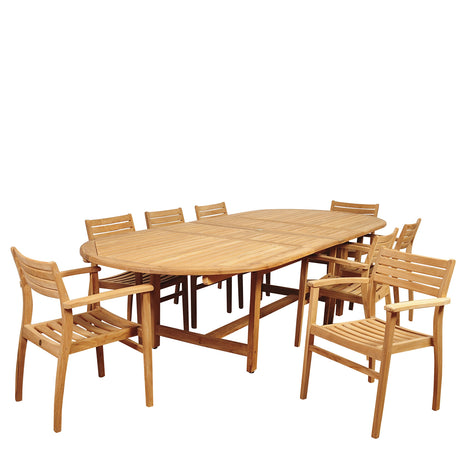 Amazonia Fairview 9 Piece Teak Double Extendable Oval Dining Set Amazonia