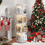 SYNCVIBE 4 Tier Rotating Bookshelf, Small Corner Bookshelf for Small Space, 360 Display Floor Standing Bookcase, Plastic Narrow Book Organizer Shelf for Bedroom, Living Room, Round, White SYNCVIBE
