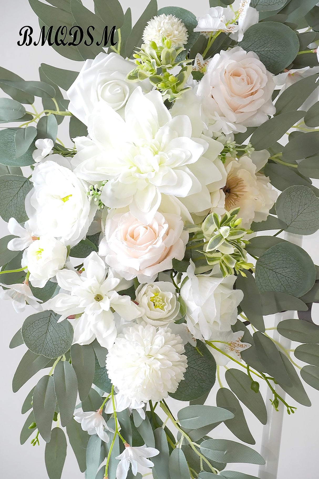 BMQDSM Wedding Arch Faux Flowers Set of 2 Greenery Garland for Wedding Decor Ceremony and Reception Backdrop Decoration (White) BMQDSM