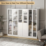IRONMIX Modern Bookshelf with Doors and Shelves, 70.87" H Metal Bookshelf, Tall Bookcase, 5-Tier Curio Cabinet for Collectibles, White Storage Cabinet Display Case for Home Office, Living Room, School IRONMIX