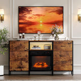 VINGLI Fireplace TV Stand Dresser with Fabric Drawer, Entertainment Center with LED Lights and Industrial TV Console Table with Open Storage Shelves for Living Room, Bedroom,Rustic Brown VINGLI