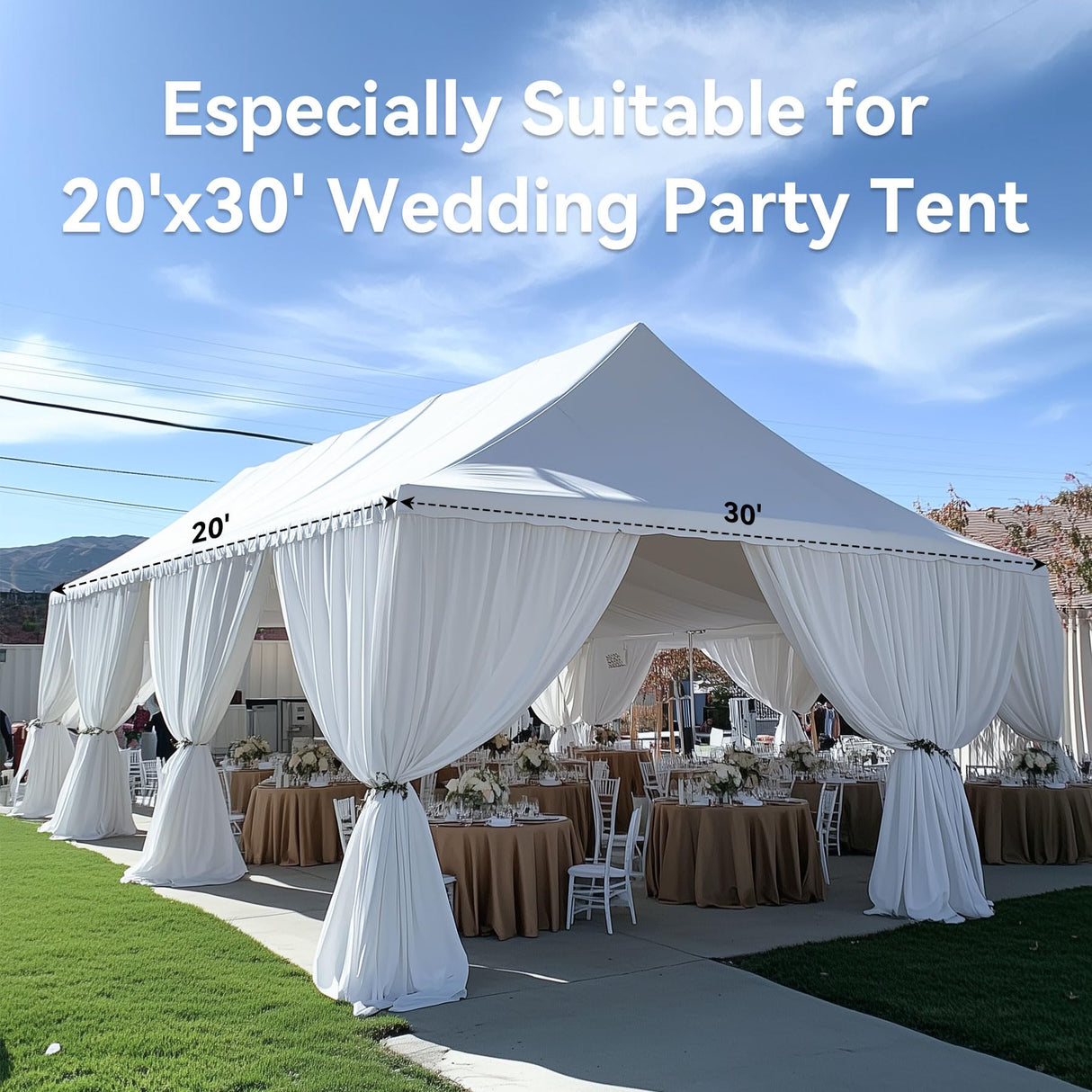 gogoparti 10x20ft White Ceiling Curtain Panels for Wedding, 2 Panels 5ftx20ft Party Wrinke Free Long Canopy Draping for Tent, Polyester White Ceiling Drapes for Birthday Event Decoration gogoparti