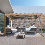 SHPAI 10’ x 13’ Louvered Pergola, Outdoor Pergola Aluminum Frame with Adjustable Rainproof Metal Roof, Permanent Sun Shade with Drainage System for Backyard, Garden and Lawn (Wooden Grain) SHPAI